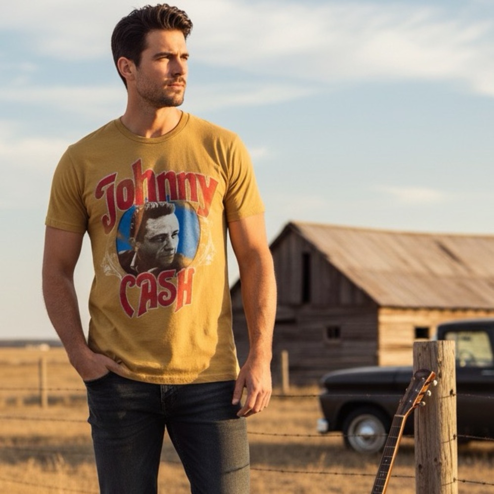 Johnny Cash Graphic Tee‎ - Tan and Red